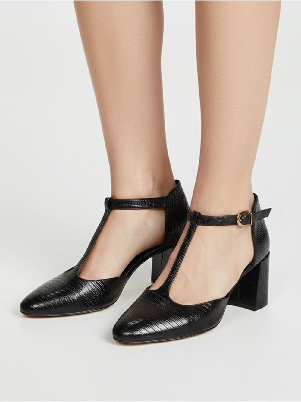 ⚫️ Minelli Embossed Leather Mary Jane Block Heel